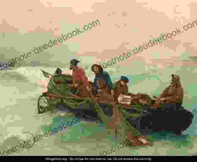 A Painting By José Malhoa Depicting A Group Of Fishermen Hauling In Their Nets. 39 Color Paintings Of Jose Malhoa Portuguese Realist Painter (April 28 1855 October 26 1933)