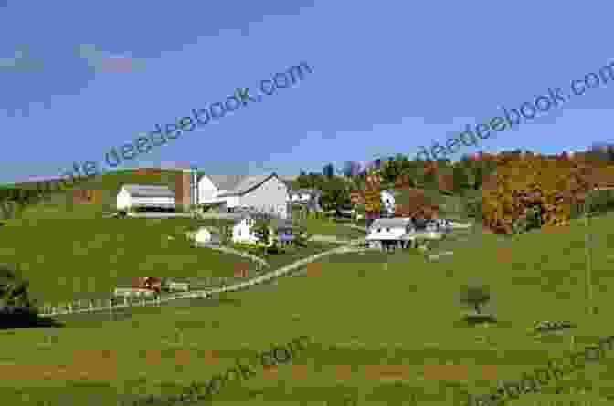 A Panoramic View Of A Sprawling Amish Farm, With Rolling Hills And A Picturesque Barn. Sweet Laurel Falls: A Clean Wholesome Romance (Hope S Crossing 3)
