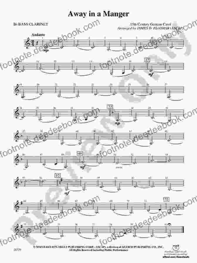 Bass Clarinet Part For 'Away In A Manger' Bass Clarinet Part (instead Bassoon) Of 10 Christmas Tunes For Flex Woodwind Quartet: Easy/intermediate (10 Christmas Tunes Flex Woodwind Quartet 8)