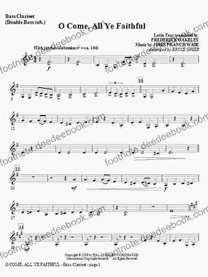Bass Clarinet Part For 'O Come, All Ye Faithful' Bass Clarinet Part (instead Bassoon) Of 10 Christmas Tunes For Flex Woodwind Quartet: Easy/intermediate (10 Christmas Tunes Flex Woodwind Quartet 8)